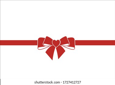 Decorative red  bow with horizontal  ribbon isolated on white. Vector gift bow for page decor. Concept for invitation, banners, gift cards.