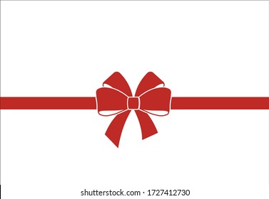 Decorative red  bow with horizontal  ribbon isolated on white. Vector gift bow for page decor. Concept for invitation, banners, gift cards.