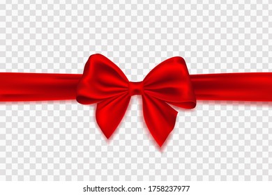 Decorative red bow with horizontal red ribbon for gift decor. Bow with ribbons