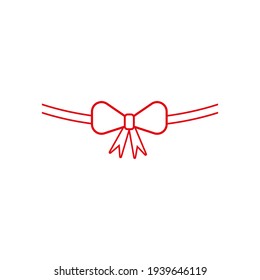 Decorative red bow with horizontal red ribbon. Vector bow for page decor isolated on white