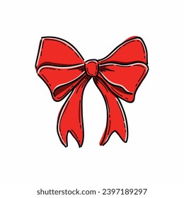 Decorative red bow with horizontal red ribbon. Vector bow for page decor isolated on white illustration vector design