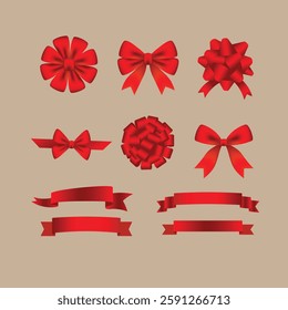 Decorative red bow with horizontal red ribbon 