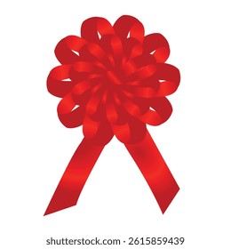 Decorative red bow with horizontal red ribbon. Vector bow for page decor isolated on white, vector illustration 