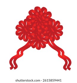 Decorative red bow with horizontal red ribbon. Vector bow for page decor isolated on white, vector illustration 