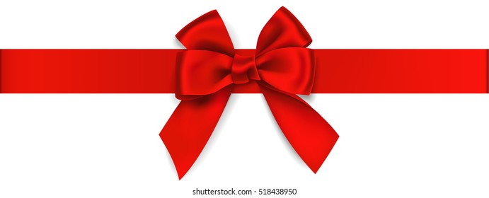 Decorative red bow with horizontal ribbon isolated on white. Vector bow for page decor