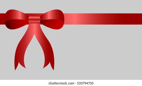 Decorative red bow with horizontal ribbon. Vector bow for page decor