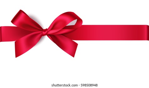 Decorative red bow with horizontal ribbon. Vector bow for page decor isolated on white