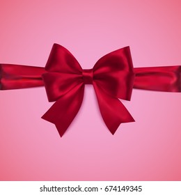 Decorative red  bow with horizontal ribbon. Vector bow for your design