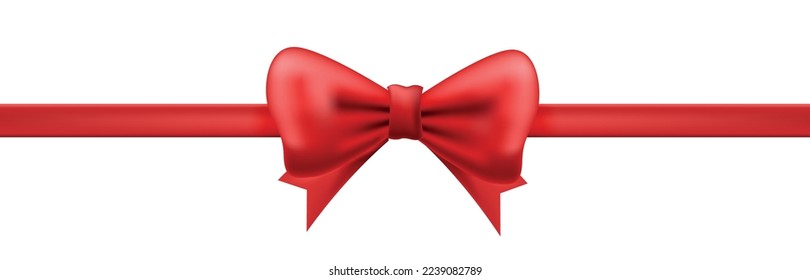 Decorative Red bow with horizontal thin Red ribbon isolated on white background for celebrations