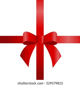 decorative red bow with horizontal and vertical red ribbon.Vector bow for page decor