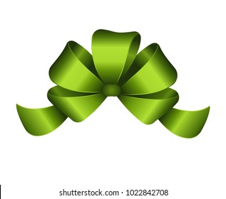 Decorative red bow  isolated on white. Vector red gift bow with  ribbon for page decor. 