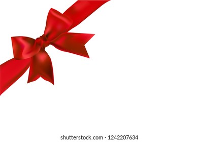 Decorative red bow isolated on white. Christmas decoration. Bow 3D vector.