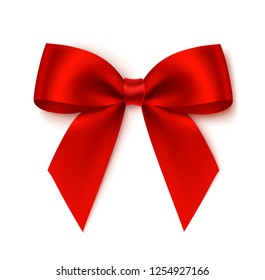 Decorative red bow isolated on white for holiday design. Vector illustration. 