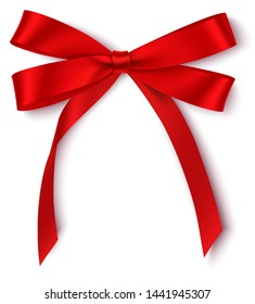 Decorative red bow isolated on white for holiday design. Vector illustration. 