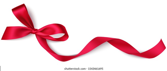 
Decorative red bow with long red swirl ribbon isolated on white background. Christmas and New Year holiday decoration. Vector illustration