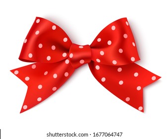 El arco rojo decorativo con una sombra realista aislada en blanco. Punto Polka. Decoración de vacaciones. Ilustración del vector