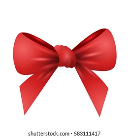 Decorative red bow. Realistic vector illustration.