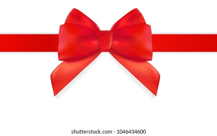 Decorative red bow with red ribbon isolated on white. 3D Realistic Vector Illustration. EPS10