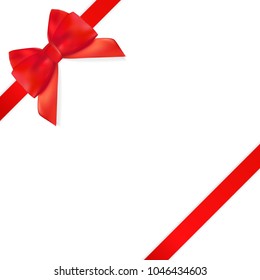 Decorative red bow with red ribbon isolated on white. 3D Realistic Vector Illustration. EPS10