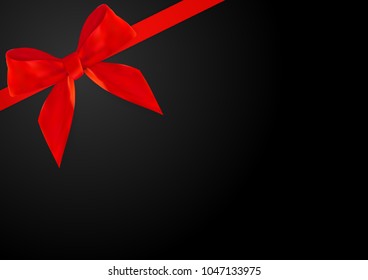 Decorative red bow with red ribbon on Black Background. 3D Realistic Vector Illustration. EPS10