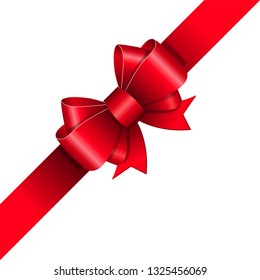 Decorative red bow with ribbon. Vector.
