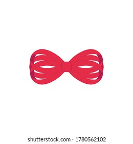 Decorative red bow with ribbon. Vector bow for page decor isolated on white