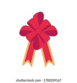 Decorative red bow with ribbon. Vector bow for page decor isolated on white