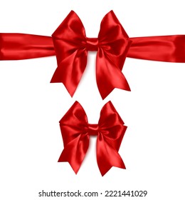 Decorative red bow and red ribbon. Vector bow for page decor isolated on white