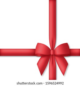 Decorative red bow with ribbons. Gift box wrapping and holiday decoration. Vector illustration