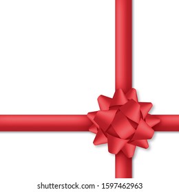 Decorative red bow with ribbons. Gift box wrapping and holiday decoration. Vector illustration