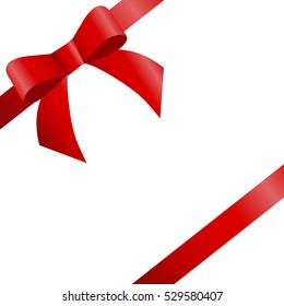 decorative red bow two diagonal red ribbons. Vector bow for page decor