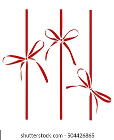 Decorative red bows. Vector bow silhouette isolated on white