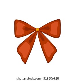 Decorative red cartoon bow. Isolated object on a white background. Vector illustration.