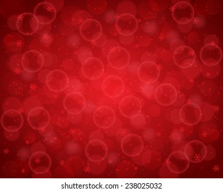 Decorative red christmas background with bokeh lights and snowflakes