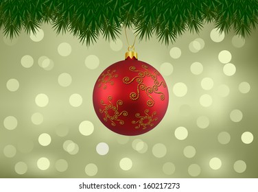 Decorative Red Christmas Ornaments on Blurry Lights Background (ESP10 Vector) 