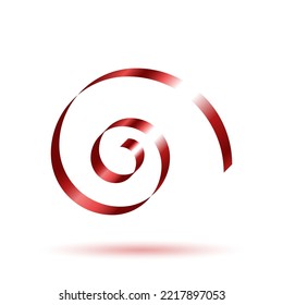 Decorative red curling ribbon element. Christmas, New year, Birthday, Valentine's, Wedding, Holiday or Event decoration.  Isolated on white background with shadow. Realistic vector illustration.