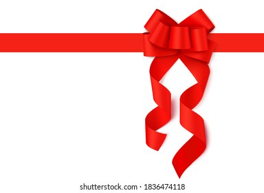 Decorative red fancy bow with long swirl ribbons isolated on white background. Vector illustration.