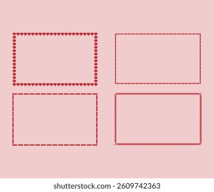 Decorative Red Frame Set with Heart and Dotted Borders