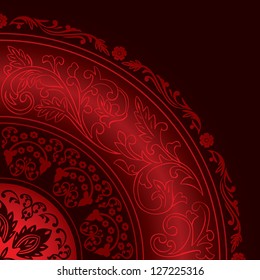 Decorative red frame with vintage round patterns.Vector background