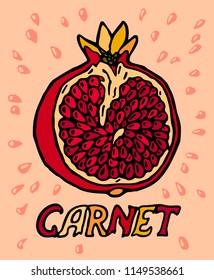 Decorative red garnet with text on pink background
