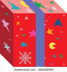 Decorative red gift box isolated on white for christmas design. Vector illustration