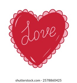 Decorative red heart with love written in cursive on a white background, perfect for expressing affection and romance