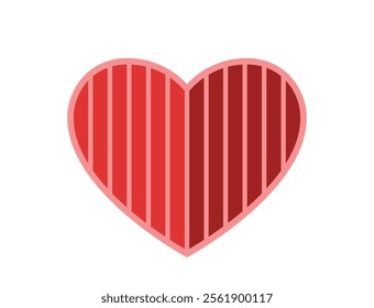 decorative red heart with vertical stripes. love, romantic and valentines design element. isolated vector image