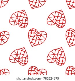 Decorative red hearts. Seamless romantic pattern. Valentine day background. Vector