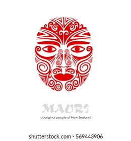 Decorative red Mask Maori. Vector hand drawn illustration.