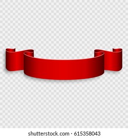 Decorative Red Ribbon Banner Isolated On Transparent Background.