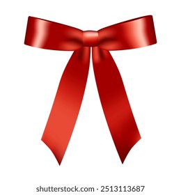 Elemento decorativo de laço de fita vermelho. Mockup isolado para Natal, Ano Novo, Aniversário, Dia dos Namorados, Casamento, Decoração de férias ou evento. Ilustração realista.