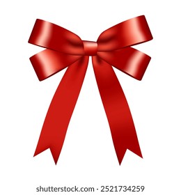 Elemento decorativo de laço de fita vermelho. Mockup isolado para Natal, Ano Novo, Aniversário, Dia dos Namorados, Casamento, Decoração de férias ou evento. Ilustração realista.