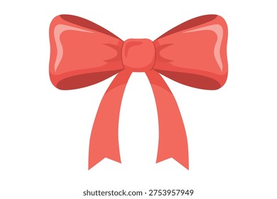Decorative red ribbon bow isolated on white background, gift decoration element vector illustration.