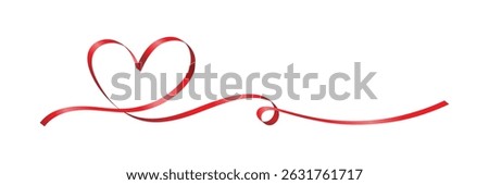 A decorative red ribbon shaped into a heart, flowing elegantly across a white background. Ideal for romantic themes, celebrations, or artistic designs.